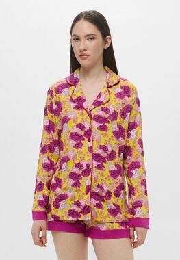 Cosabella Floral Pima Cotton Pajama Set Long Sleeve Button Shorts Sleepwear